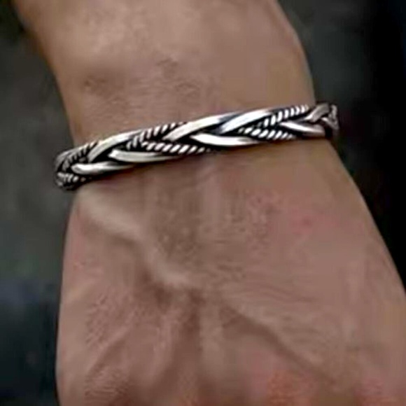 NEW Solid‎ Unisex Braided 925 Sterling Silver Cuff Bracelet, Adjustable 5.9cm - Picture 2 of 16